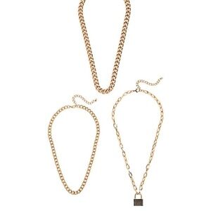 GOLD TONE PADLOCK CHAIN NECKLACE SET